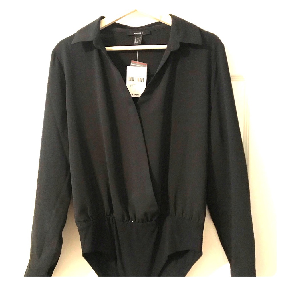 Black long sleeve blouse bodysuit.